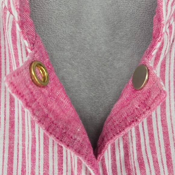 Chicos Jacket 3 Womens XL Linen Blend Reversible Pink White Stripe Snaps Beach - Picture 7 of 16